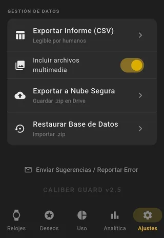 Pantalla de ajustes de privacidad